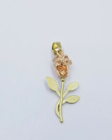 Solid 10k Yellow Gold Rose Flower Charm Floral Pendant Diamond Cut Women Real