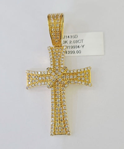 Real 10k Yellow Gold Diamond Cross Charm Men Women Pendant Genuine 2"