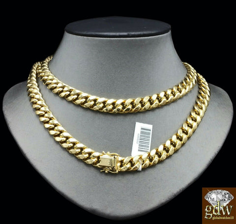 Real 10K Yellow Gold Miami Cuban Chain 9mm 30Inch,Box/Lobster Clasp,Strong Link