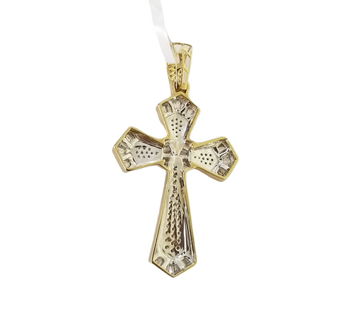 10K Yellow Gold Cross Genuine Diamond Pendent Jesus Cross Charm Religious