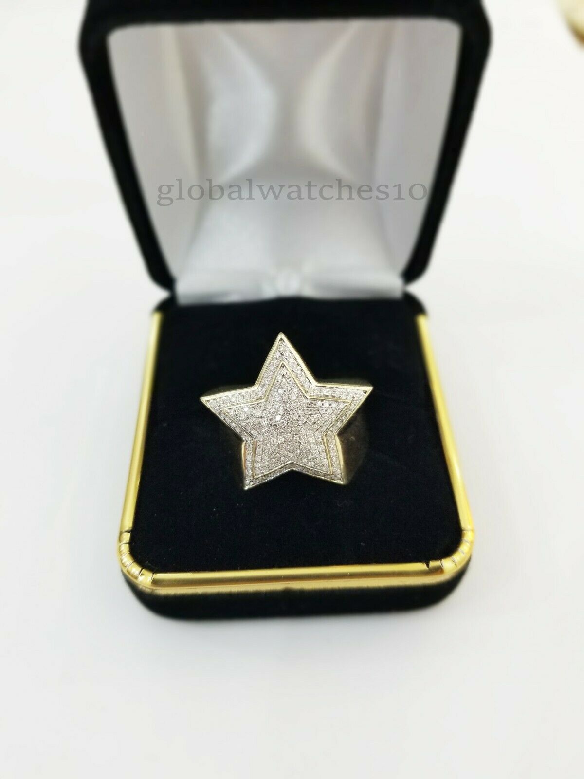 10k Solid Yellow Gold Diamond Ring Star Design with Genuine Diamonds for Men