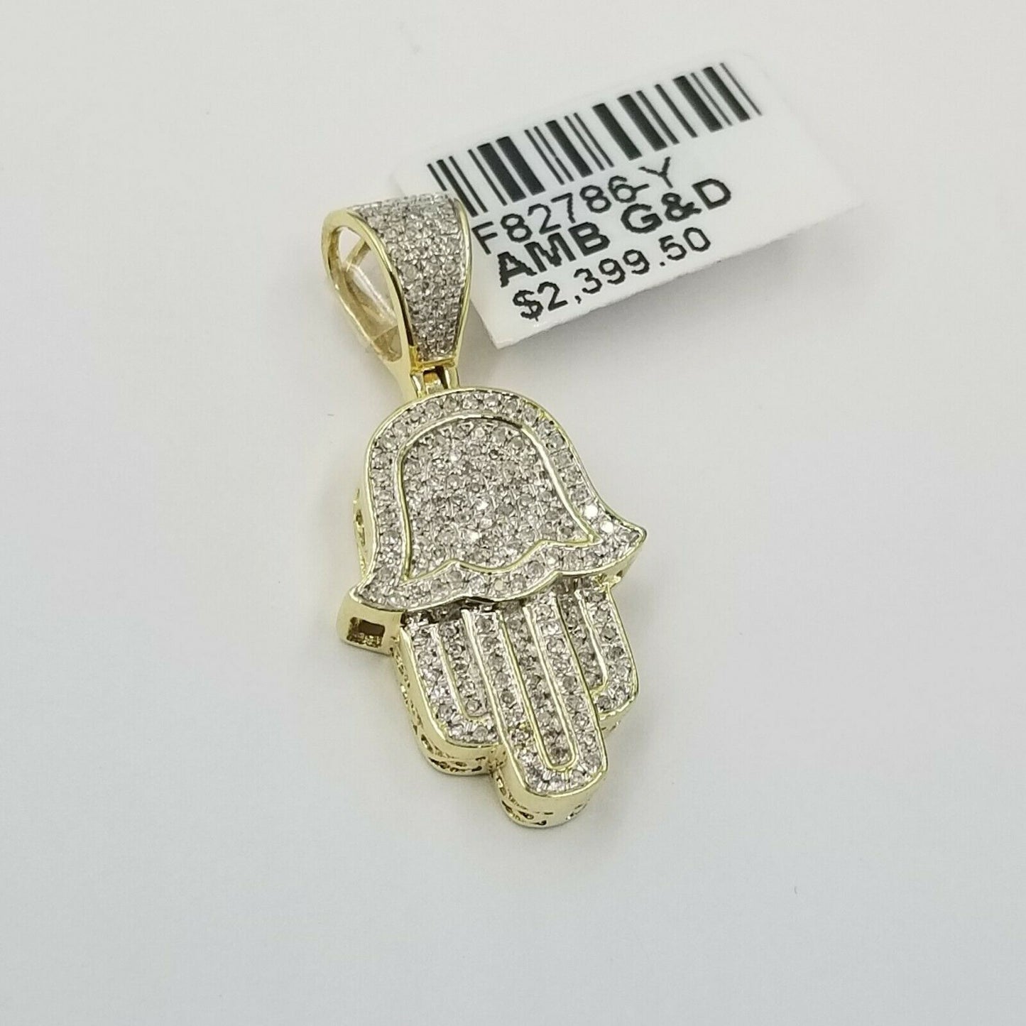 10k Yellow Gold Hamsa Hand 0.28 CT Genuine Diamond Charm Men Diamond Real