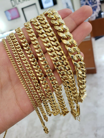 10k Gold Miami Cuban Chain Necklace & Bracelet 2MM-9MM link 7-30" Real 10kt Gold