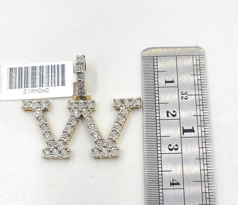Real 10k Gold & Diamond Letter "W" Initial Alphabet Charm/Pendant 1.25".