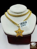 10k Yellow Gold & Diamond Star Emoji Charm with 26 Inch Miami Cuban Chain Real.