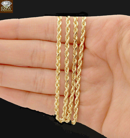 REAL 14k solid Gold Rope Chain Necklace 30" Inches 3mm Men's , yellow Gold, link