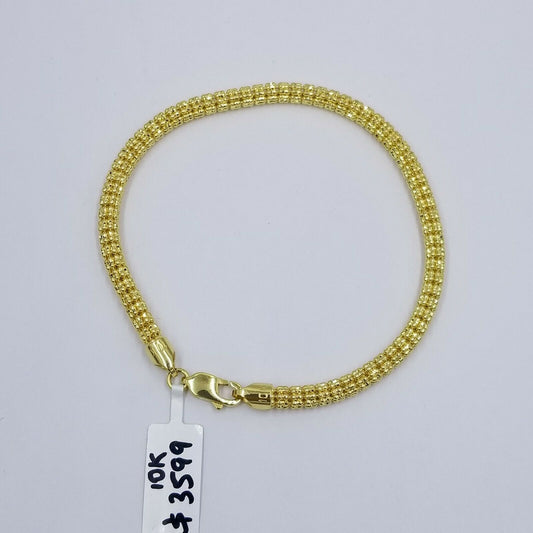 10k Yellow Gold Iced Bead Bracelet Chain Men's Women's Bracelet 9.25" 5mm