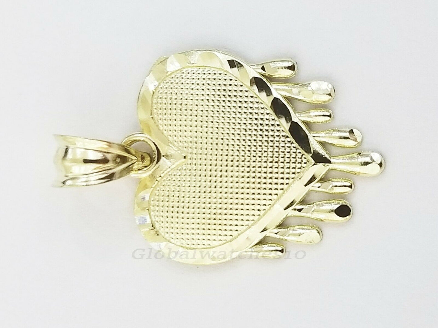 Real 10K Yellow Gold Love Dripping Heart Diamond Cut Men Women Charm Pendant