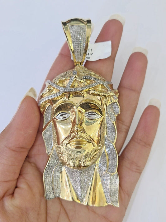 Real 10K Diamond Jesus Head Charm Yellow Gold Pendant Genuine Real