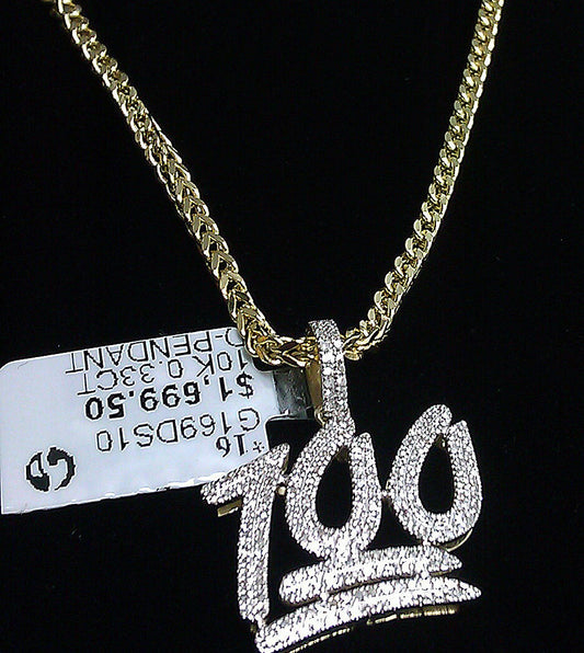 Real 10K Yellow Gold 100 Emoji Diamond Charm 10k Franco Gold Chain 22"