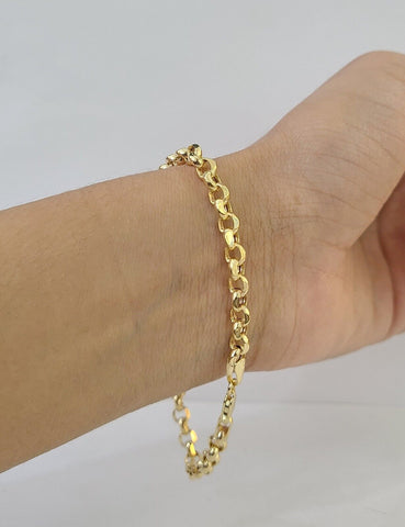 10k Yellow Gold Bracelet 5mm Rolo Chain 8" Inch Men Women 10kt Rolo Link