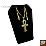 10k Yellow Gold Ankh Cross Charm Pendant Miami Cuban Chain 22" 24" 26" 28"