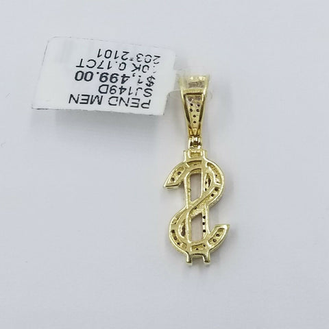 10k Yellow Gold Franco Chain & Diamond Dollar Sign Pendant SET 22" 0.17CT  REAL