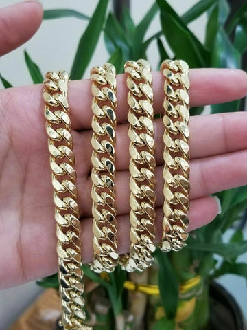 Men 14K Yellow Gold Miami Cuban Bracelet 9" box lock 13mm Cuban Link REAL GOLD