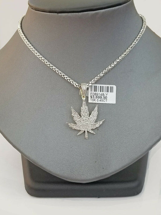 10K Real Yellow Gold Marijuana Leaf Charm Pendant Genuine Diamonds High Weed