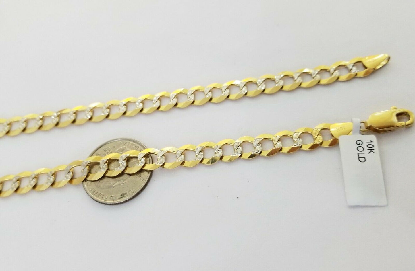 Solid REAL Yellow Gold 10k Cuban Curb Link necklace 8mm gold chain w diamond cut