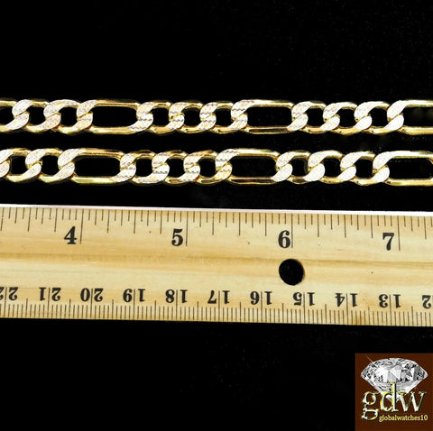 Real 10k Yellow Gold 26" Chain Figaro 9mm Necklace diamond cut Lobster lock Mens