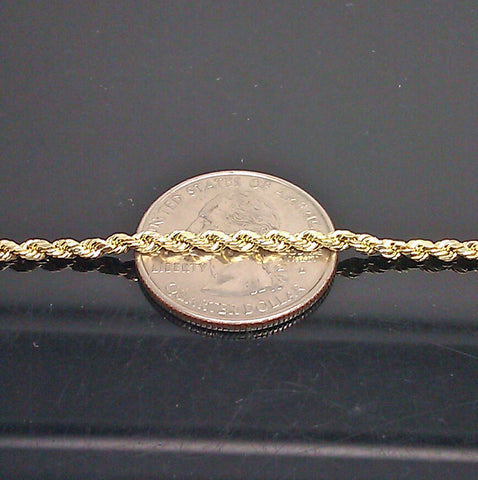 New Real 10K Yellow Gold Rope Bracelet 8" Inch Long 2.5mm, Franco, Cuben Link