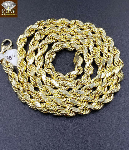 Real 10k Gold Rope Chain 28" 6mm & Genuine Diamond 1.52 CT Diamond Cross pendant