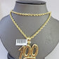 10K Yellow Gold Rope Chain 100 Charm Diamond Cut Men's Women's