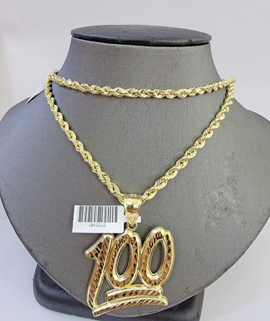 10K Yellow Gold Rope Chain 100 Charm Diamond Cut Men's Women's