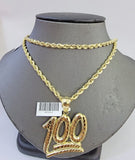 10K Yellow Gold Rope Chain 100 Charm Diamond Cut Men's Women's