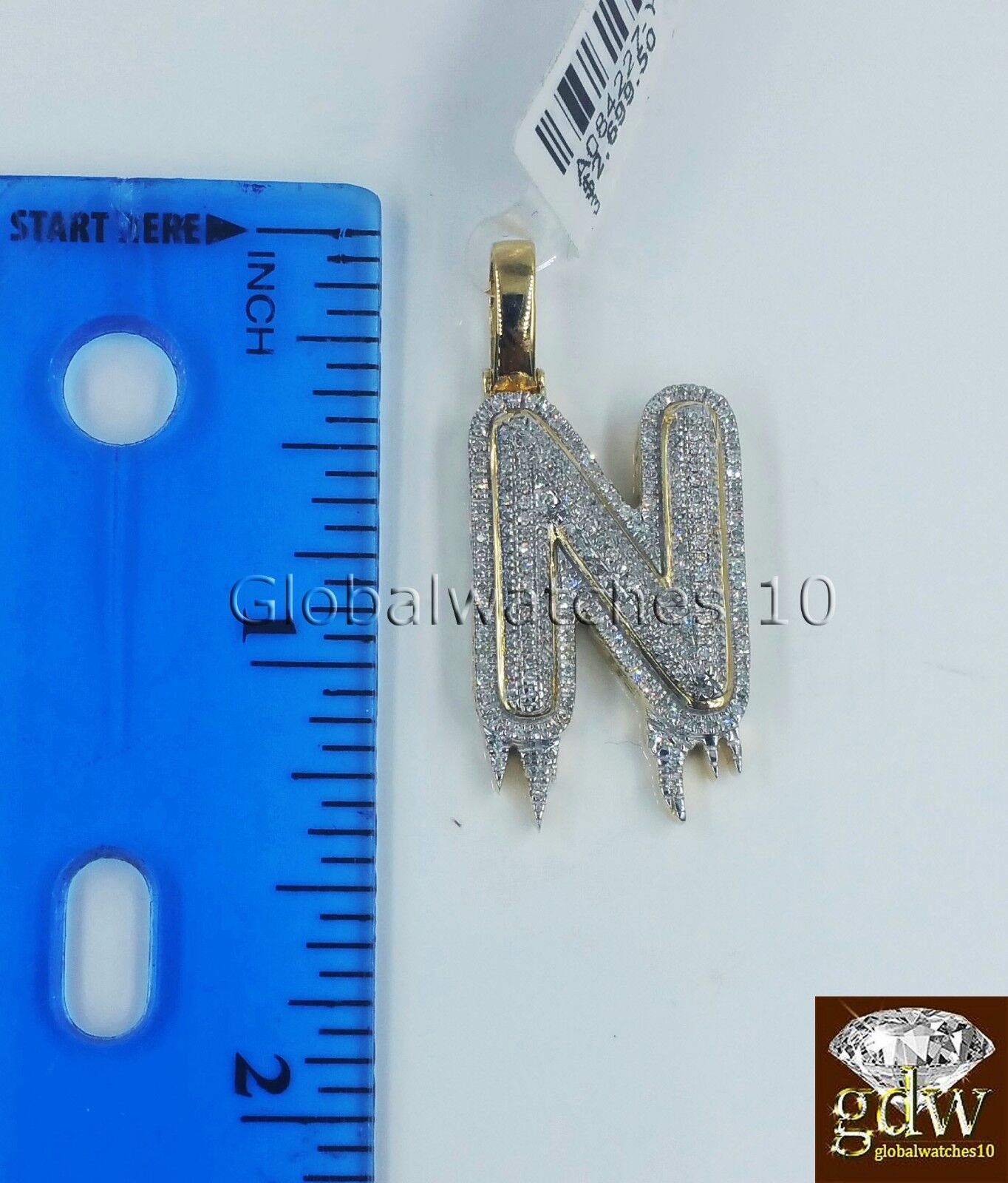 10k Yellow Gold Initials "N" Diamond Charm Pendant 1Inch Alphabate Letter