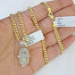 10k Diamond Hamsa Charm Miami Cuban Chain 4mm 22 inch SET Yellow Gold