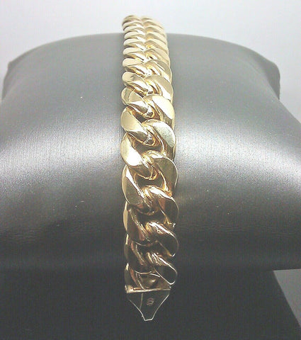 14K Yellow Gold Cuban Bracelet 8 inch Link 9 MM BOX Lock