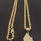 Real 10k Yellow Gold 2.5 mm 24" Rope Chain & Praying Hand Charm Pendent Cross N