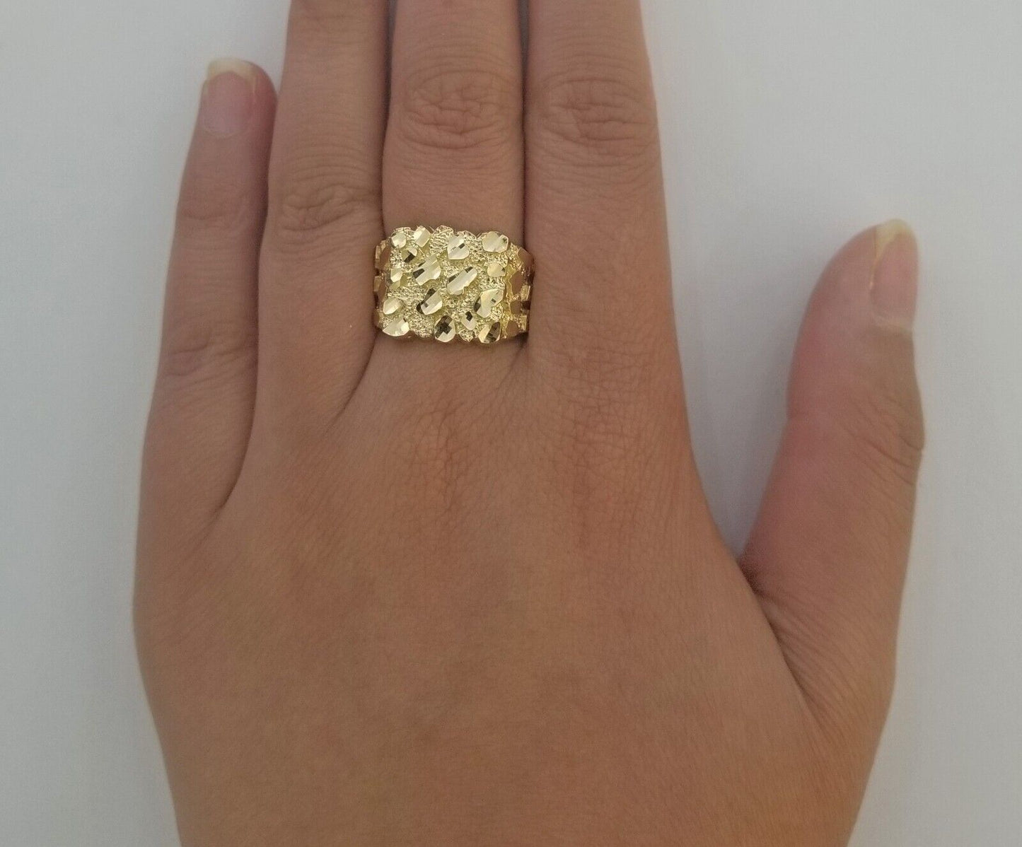 10k Real Yellow Gold Nugget Casual Ring Men Sizable Band, 10k Gold Men/Women