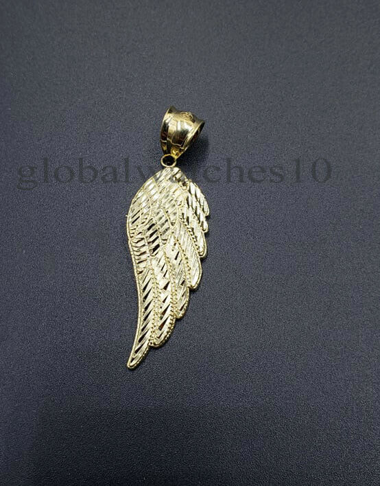 10k Yellow Gold Pendant Angle Wing 10k Gold Rope Chain Men Women Cross