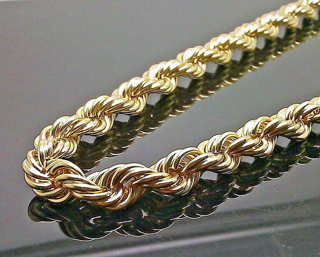 10K Yellow Gold Rope Chain Necklace 15mm Thick 26 Diamond Cut men's Real  10kt