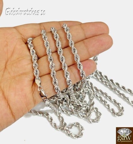 10k White Gold Rope Chain Necklace 20 22 24 26 Inch 4mm Men Women Real Gold