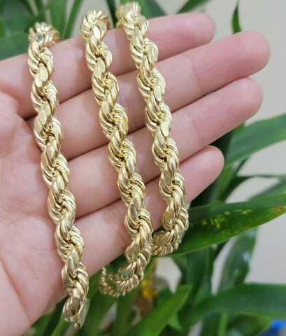 Real 10k Gold 8mm Rope Chain Necklace 30" 10kt yellow Gold Men's Chain, Lobster