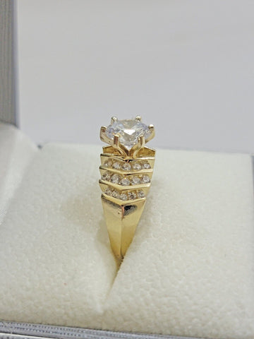 Real 10k Yellow Gold Round Multi-Stone Ring Wedding Engagement Size 7 WomensRing