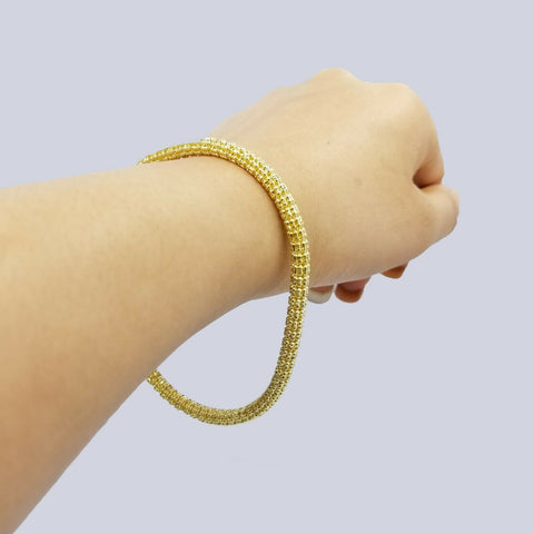 10k Yellow Gold Iced Bead Bracelet Chain Men's Women's Bracelet 9.25" 5mm