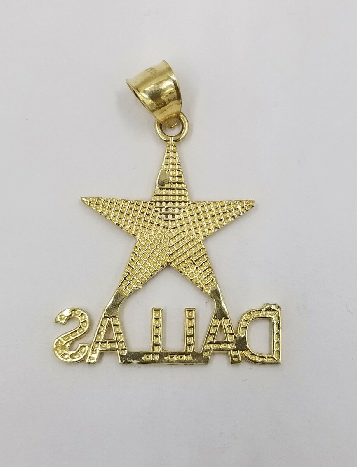 10K Yellow Gold Dallas Star Charm Diamond Cut Pendant Cowboy Men Women Real