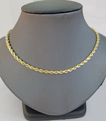 Real 14KT SOLID Yellow Gold 4mm Rope Chain Diamond Cut 22 Inch Real Gold