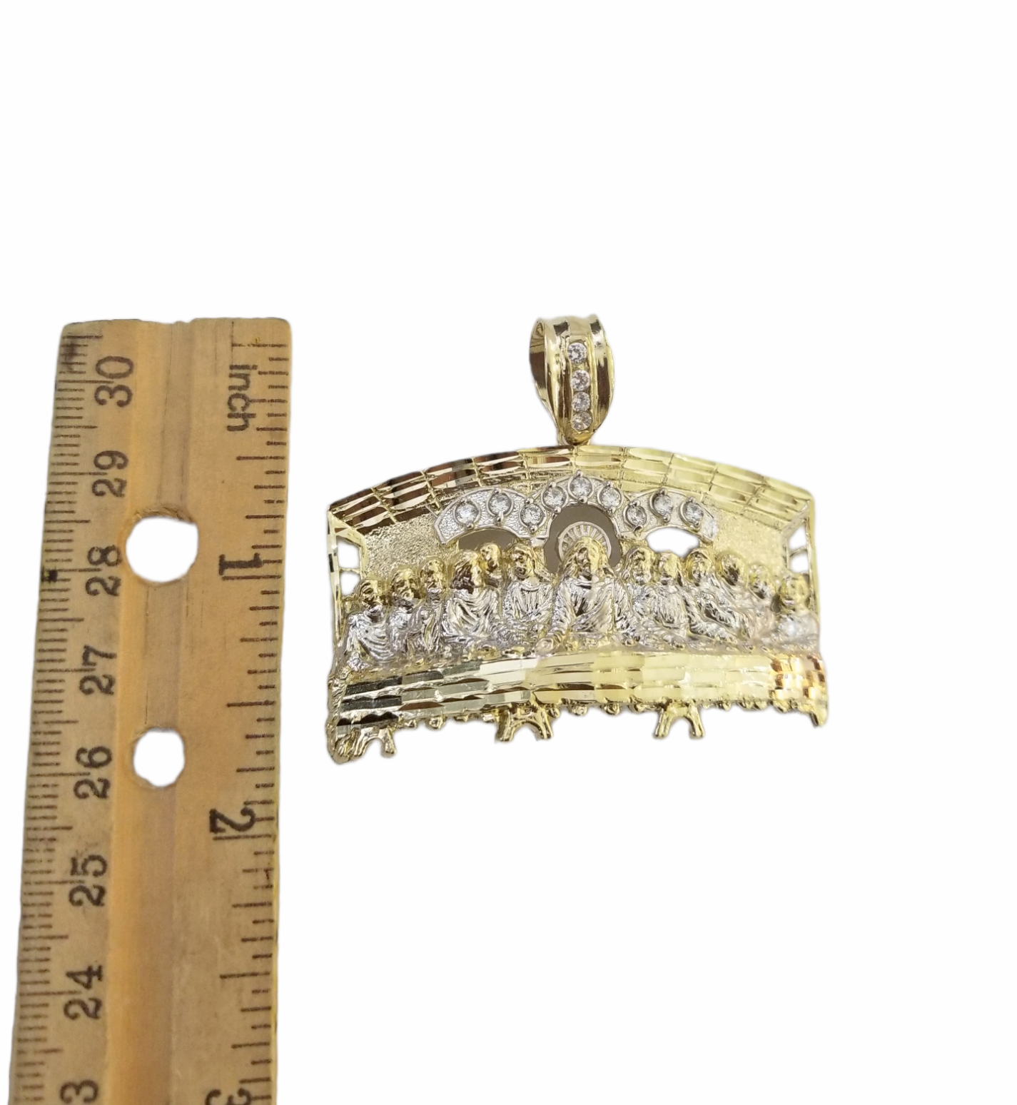 10K Yellow Gold Last Supper Curve Charm Pendant Religion 10kt Real