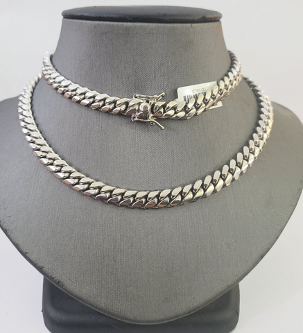 Real 10k White Gold Solid Miami Cuban Link Necklace Chain 8mm 26" Box lock 10kt