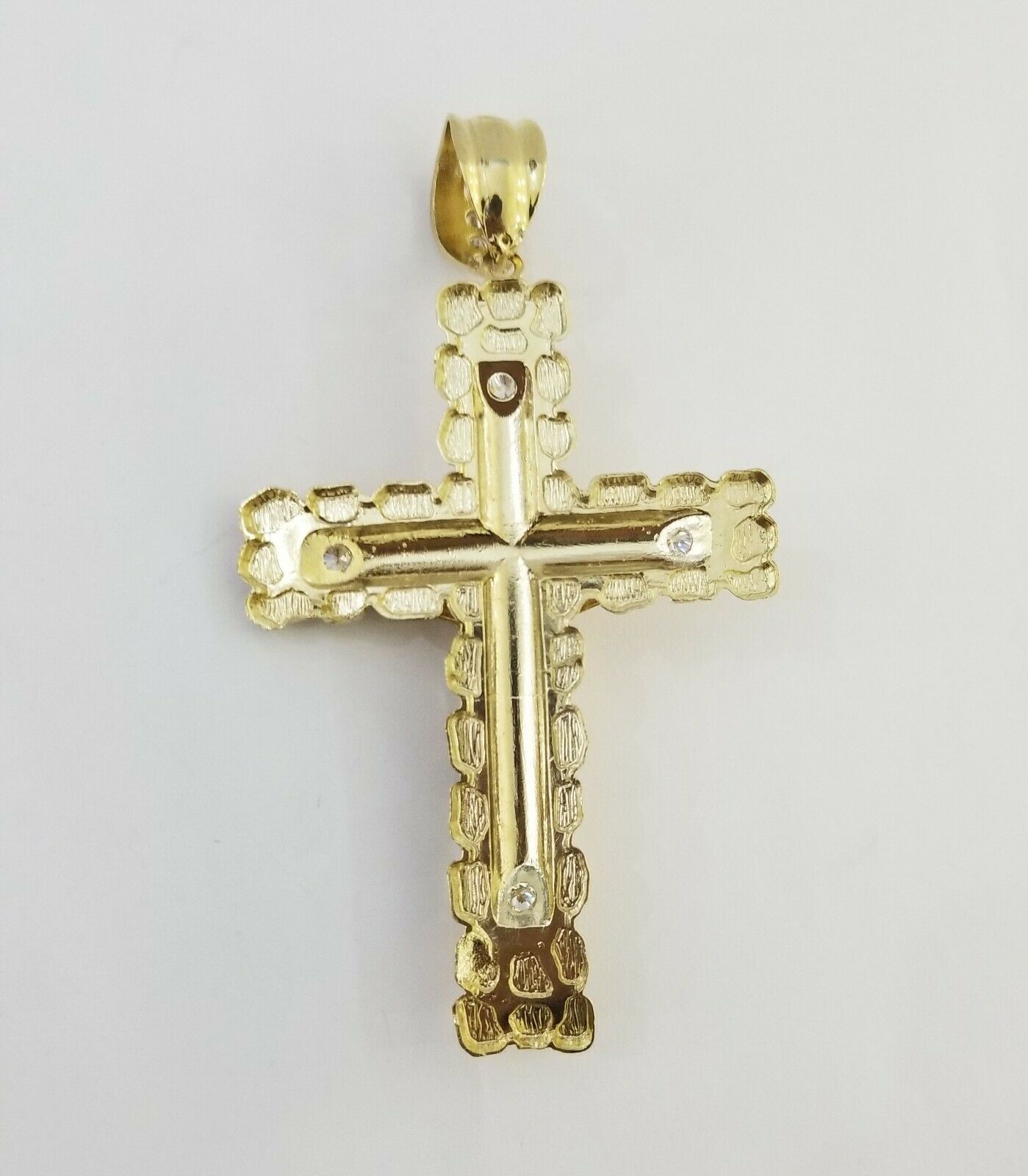 Mens Real10K Gold Nugget Cross Pendant Diamond Cut,10kt yellow Gold Charm