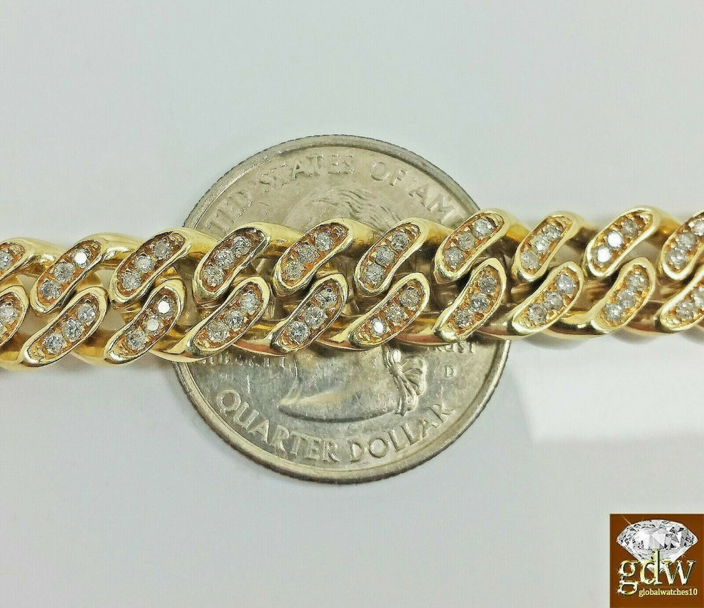 10k Yellow Gold Miami Cuban 9" Tennis  Bracelet 7.5 mm Diamonds 2.89 CT