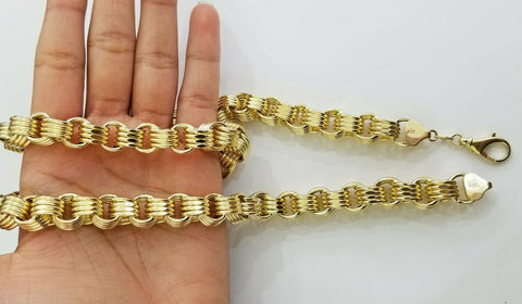 Real 10k Gold Byzantine Chain 11mm 26" Inch Men's yellow gold necklace 10kt