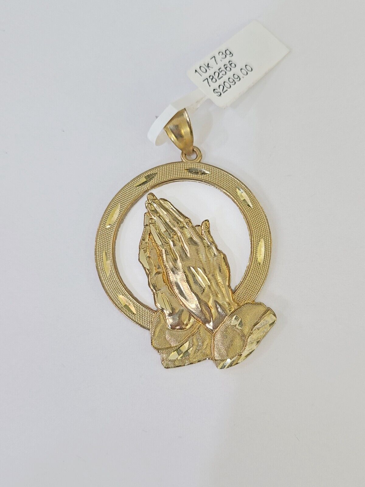 10K Real Praying Hands Charm Pendant Yellow Gold 2" Genuine