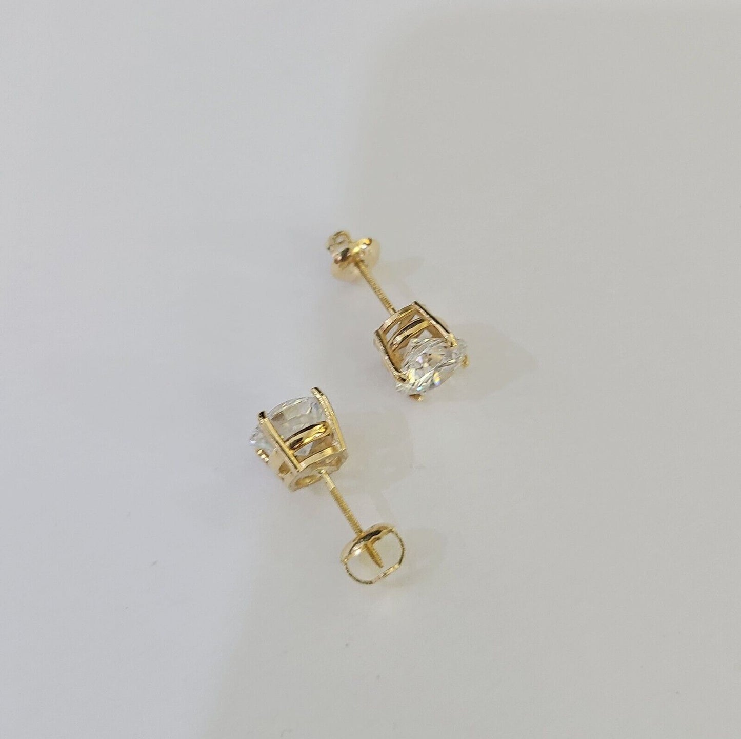 14k Yellow gold Round Earrings Diamond screw-back Lab Created Women Men Studs