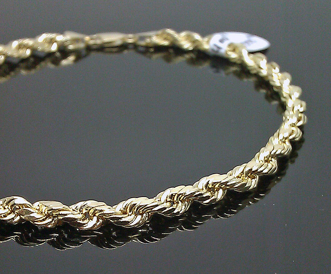 10K Yellow Gold Mens Thick Rope Bracelet 9 Inches Long 4mm