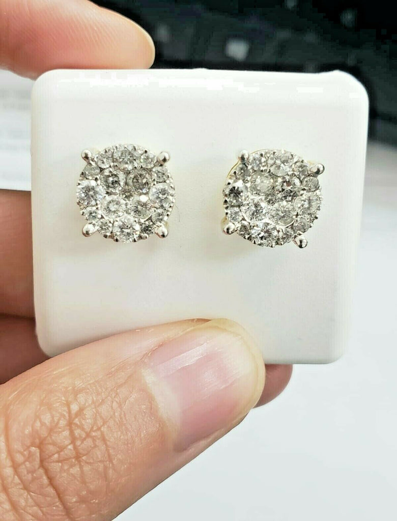 Real 10k White Gold Round Cuts VS1 1.05 CT Genuine Diamond Stud Earring Men's