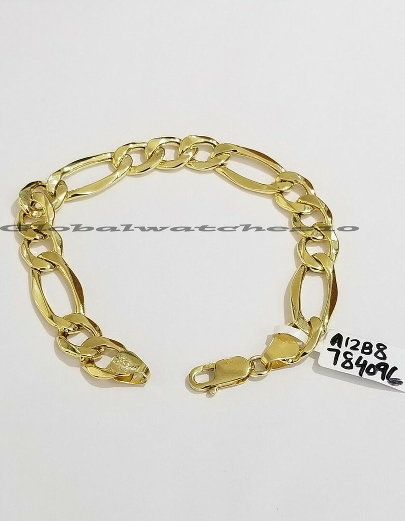 10K Yellow Gold Figaro Link Bracelet Men Women 8-8.5 inches 11mm REAL