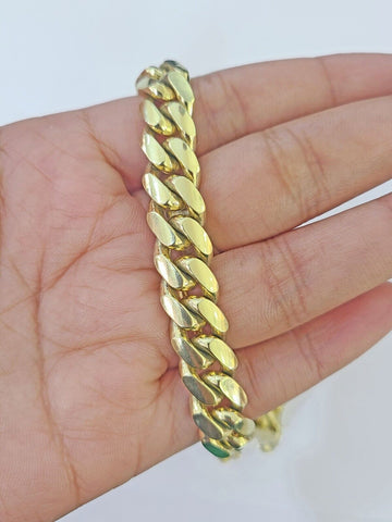 Real 10k Gold Miami Cuban Link Bracelet 10mm 9" Box Lock 10kt Yellow Gold